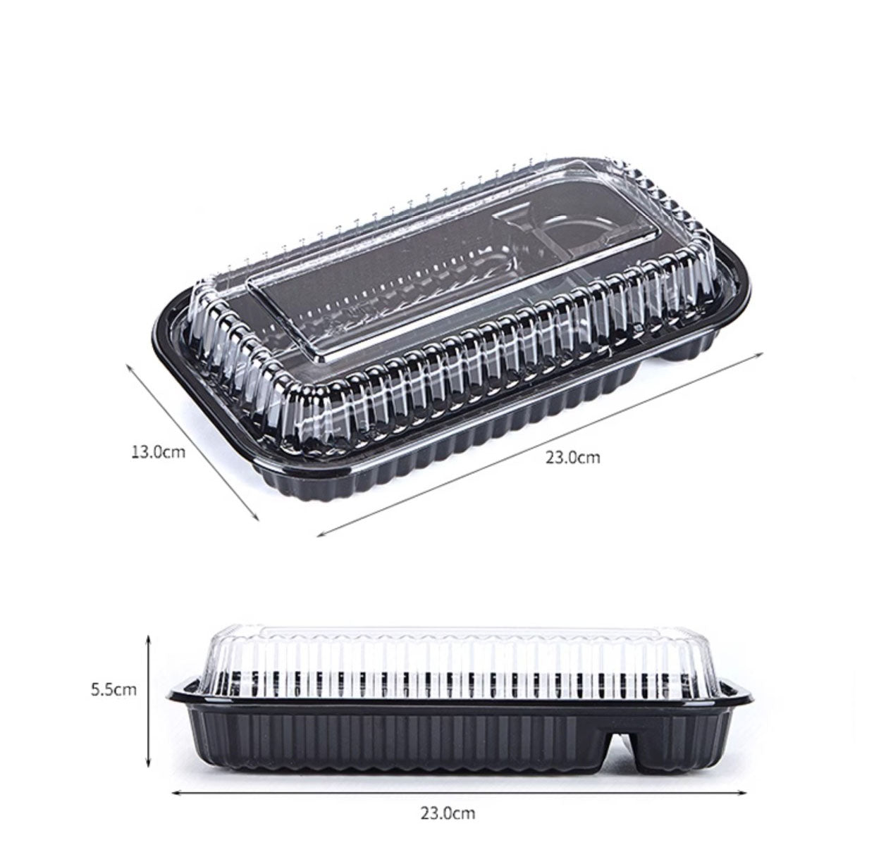 4-Compartment Plastic Disposable Food Container with Lid - 23 x 13 x 5.5 cm