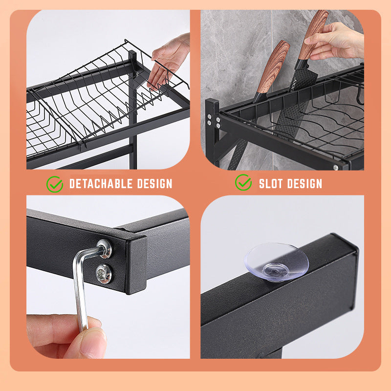 Adjustable Over-the-Sink Expandable Dish Drying Rack with Hooks & Cutlery Holder (62cm to 103cm)