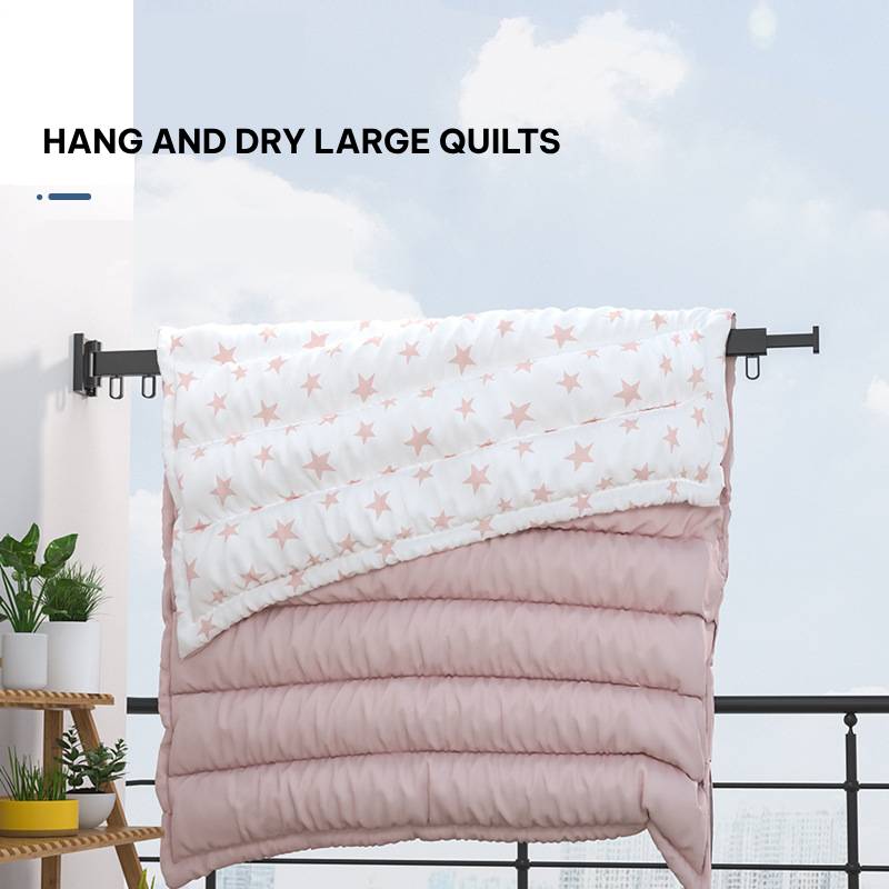 Wall-Mounted Metal Triple Foldable Clothes Drying Rack with Extension Rod, Push-Pull Design, 180° Rotation, and Punch-Free Installation