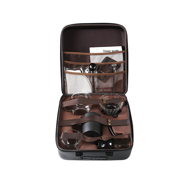 8-Piece Outdoor Hand Brewing Coffee Making Set with Elegant Leather Bag, Scale, and Coffee Utensils for Outdoor, Travel & Home