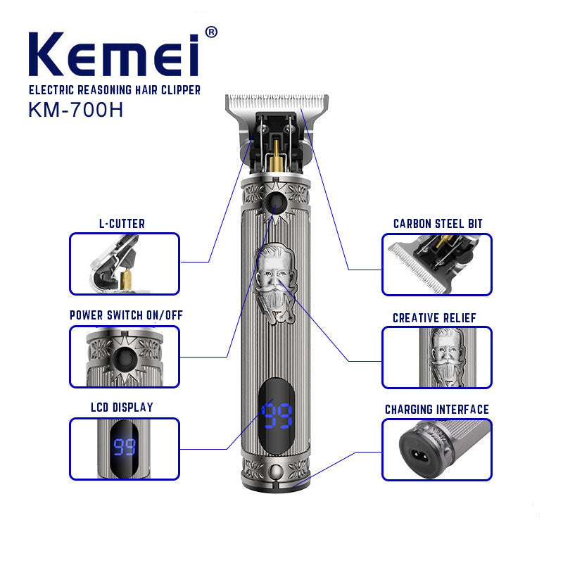 Kemei Professional Rechargeable Hair Clipper with 3 Adjustable Combs - High 1200 mAh Capacity