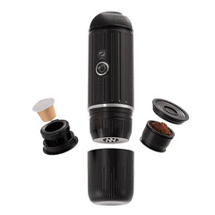 Portable 2-in-1 Wireless Heating Espresso Coffee Machine for Car, Home, Camping & Travel - 19 Bar Pressure - 7500 mAh Battery - Black