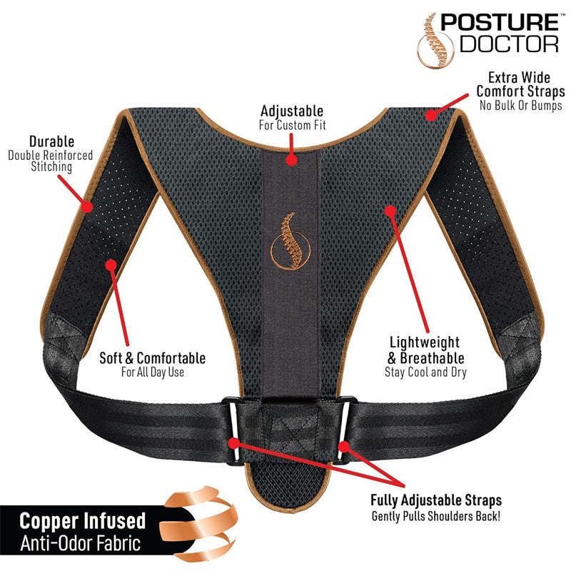 Adjustable Copper Infused Posture Corrector Brace for Back, Neck & Shoulder Support with Anti-Odor Fabric – Lightweight, Breathable & Invisible Under Clothing