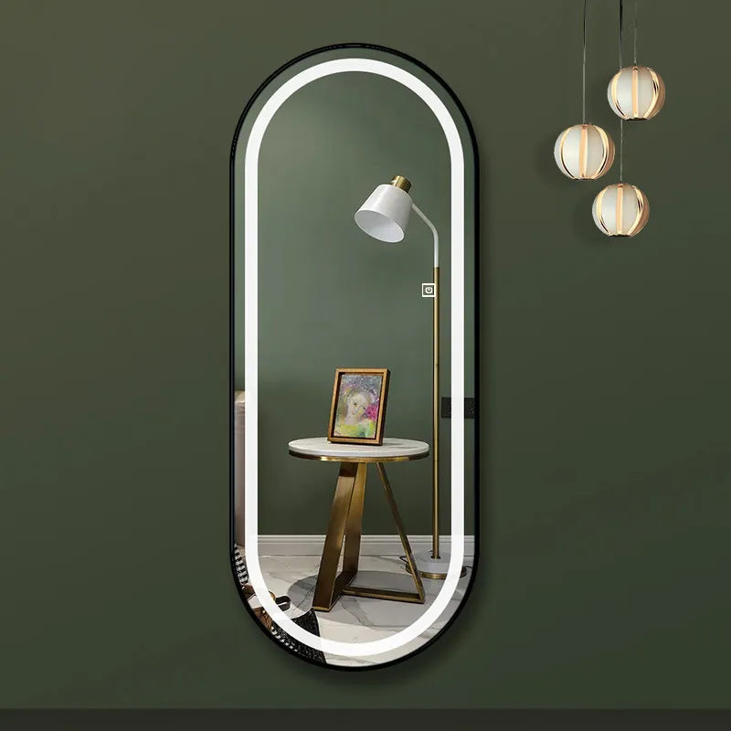 Elegant Capsule Shape LED Bathroom Mirror with Touch Control Wall-Mounted & 3 Adjustable Light Effects for Grooming and Makeup - 60 x 150 cm