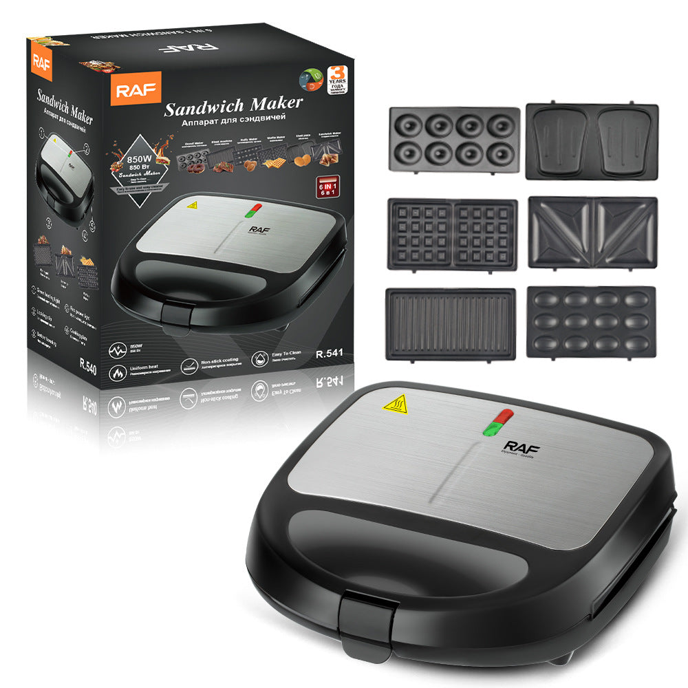 RAF 6-in-1 Multi-Functional Sandwich Maker with Interchangeable Plates for Donut, Waffle, Steak, Nutty Cakes & Shell Shape Baking