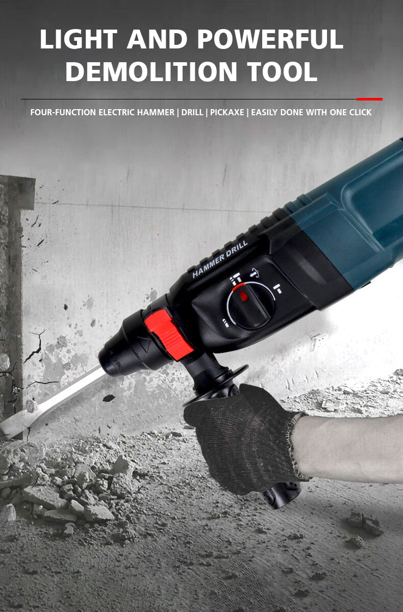 BOSS Triple Mode Rotary Hammer Drill Set with 2200W Power & 1100 RPM with Depth Gauge, Accessory Set & Anti-Vibration Grip