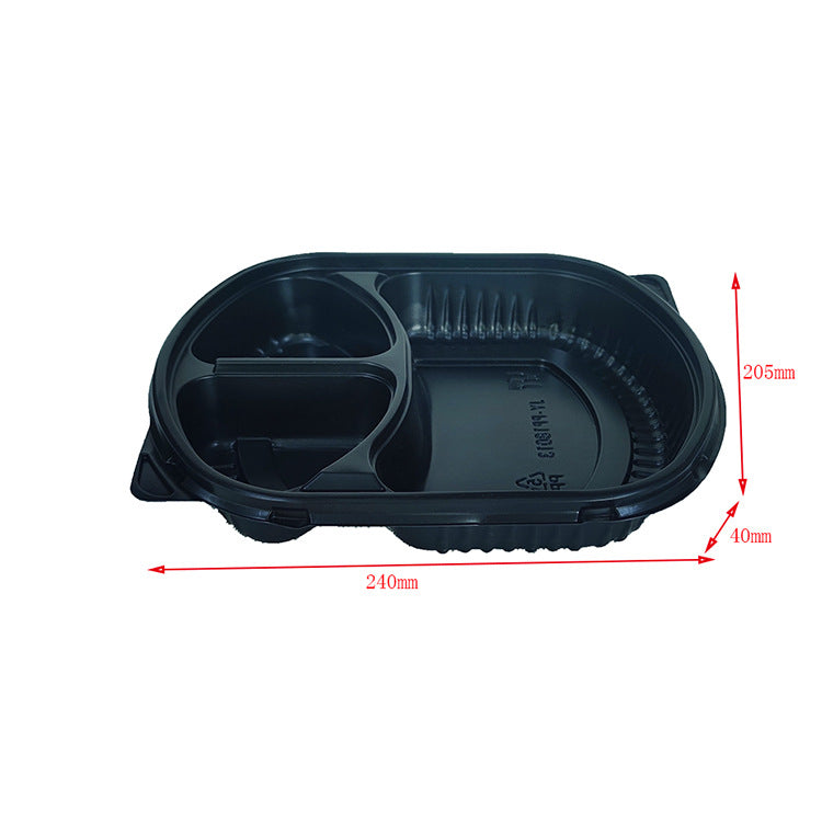 3-Compartment Disposable Plastic Food Container Box - 1000ml - 23.5 x 21 x 5.5 cm