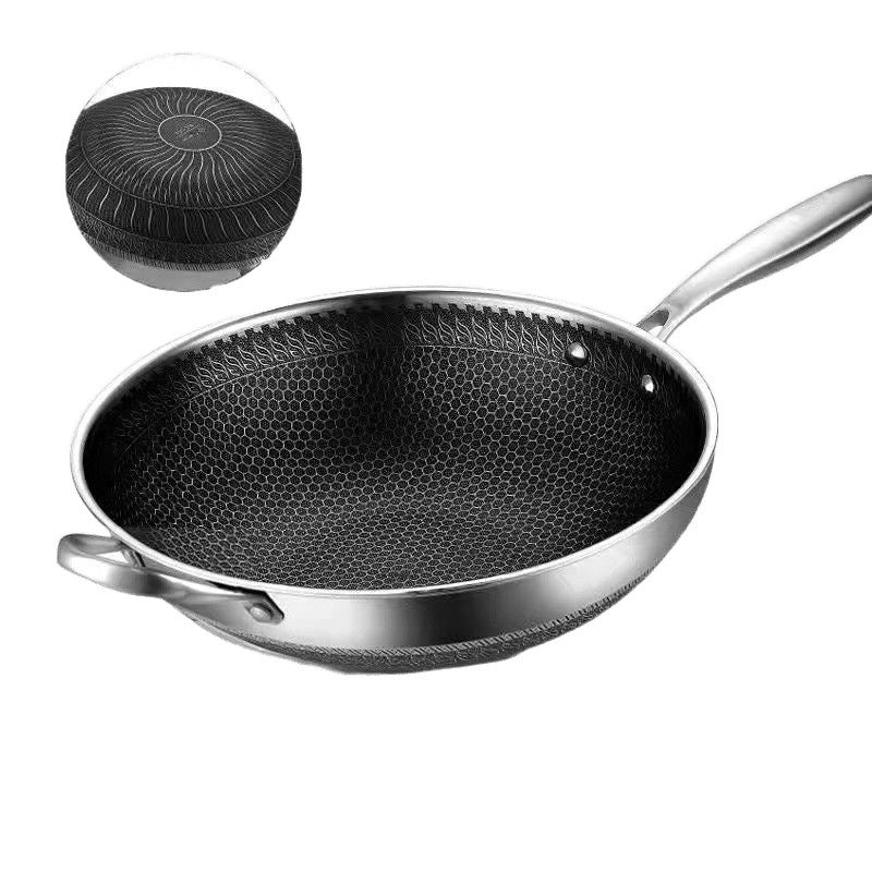 7-Layer Non-Stick Stainless Steel Cooking Pot with Induction Base, Honeycomb Texture & Anti-Oil Smoke Technology – 34CM Deep Stir Fry Cookware