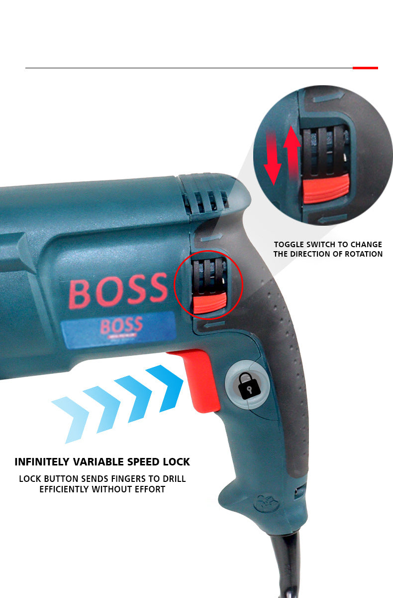 BOSS Triple Mode Rotary Hammer Drill Set with 2200W Power & 1100 RPM with Depth Gauge, Accessory Set & Anti-Vibration Grip