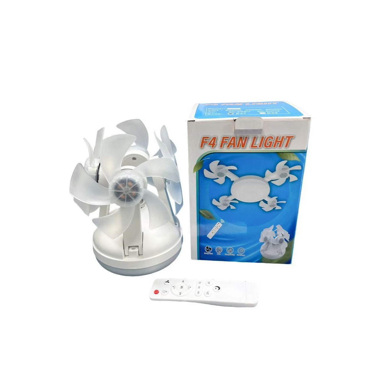 Drone Style Triple Head Ceiling Fan & LED Light with E27 Bulb Fit & Remote Control - Strong Wind & Energy Saving for Bedroom, Kitchen & Living Room