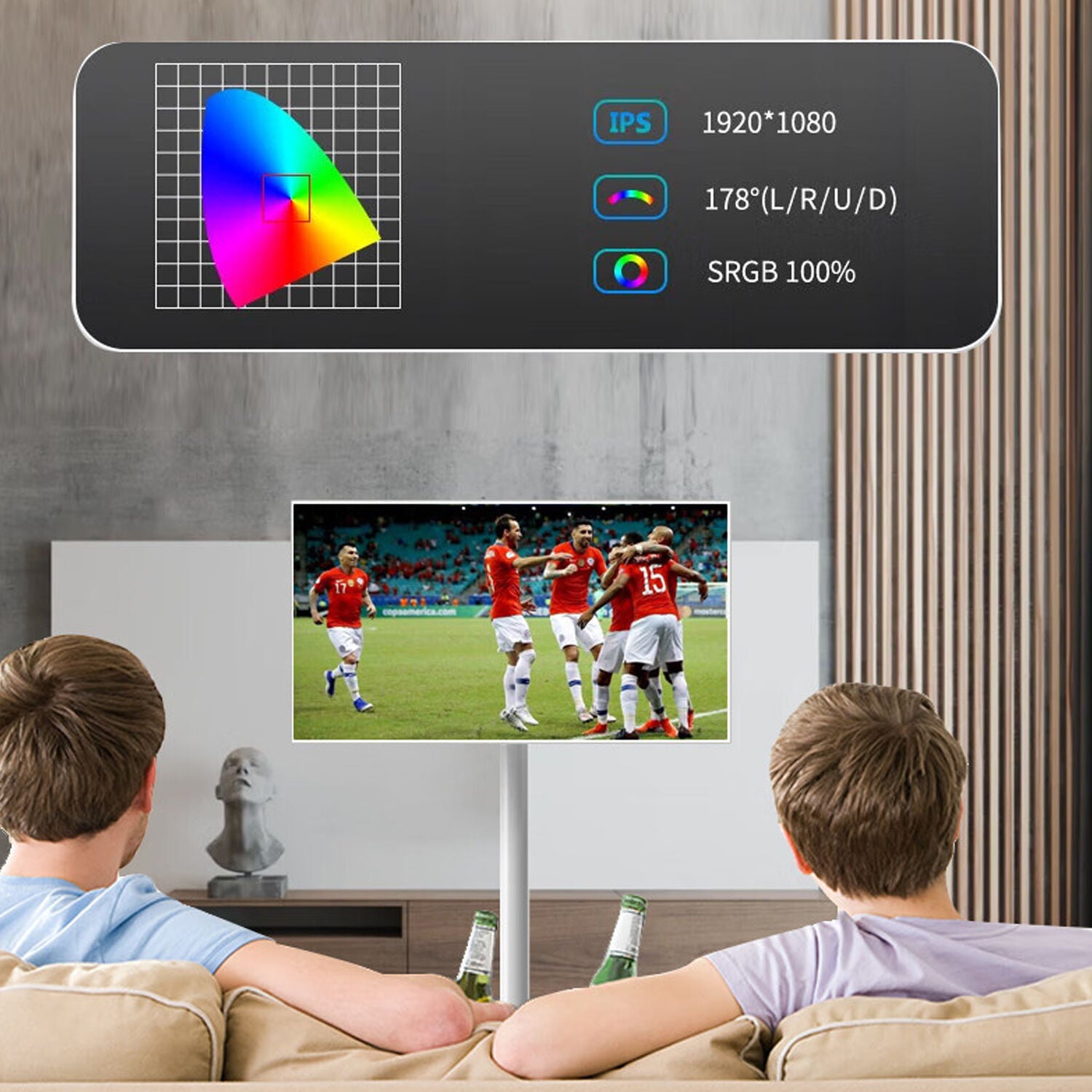 24” Touchscreen FHD Smart TV with Stand, Android 13, 6GB RAM + 64GB Storage, MediaTek MT8788 chipset with integrated GPU, 8MP Camera, 10000mAh Battery, Multi-Swivel Rotation & Remote