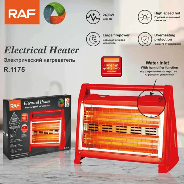 RAF 2400W Portable Electric Quartz Heater with Adjustable Thermostat, High-Speed Heating & Overheat Protection