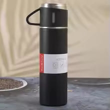 500ml Stainless Steel Double Wall Vacuum Flask with 3 Cup Lids – 12 Hours Hot & Cold Insulated Bottle for Outdoor, Office & Travel Use