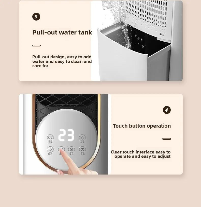 5-in-1 Cooling & Heating Tower Fan with Misting, Humidifier, UV Sterilization, LCD Touch Screen & Ice Crystal Cooling – 1800W Heater, 60W Cooler