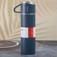 500ml Stainless Steel Double Wall Vacuum Flask with 3 Cup Lids – 12 Hours Hot & Cold Insulated Bottle for Outdoor, Office & Travel Use