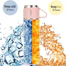 500ml Stainless Steel Double Wall Vacuum Flask with 3 Cup Lids – 12 Hours Hot & Cold Insulated Bottle for Outdoor, Office & Travel Use