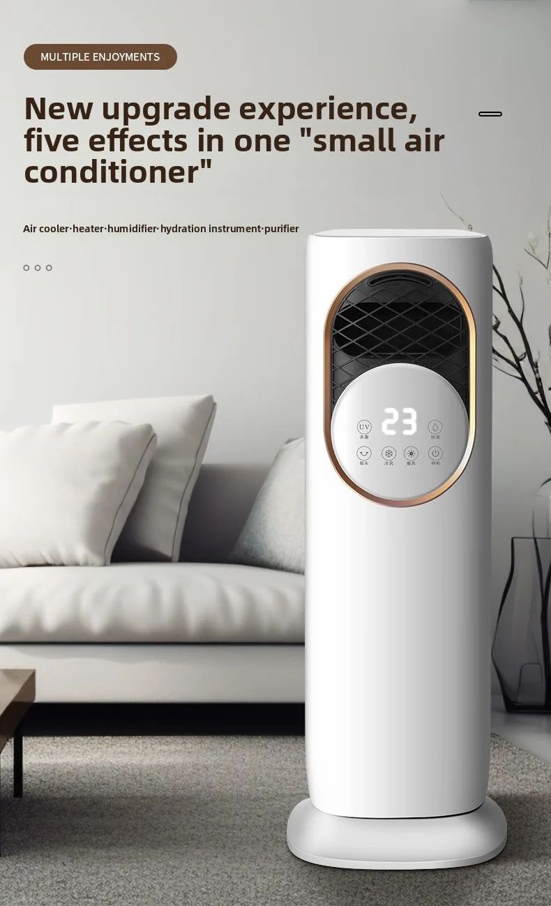 5-in-1 Cooling & Heating Tower Fan with Misting, Humidifier, UV Sterilization, LCD Touch Screen & Ice Crystal Cooling – 1800W Heater, 60W Cooler