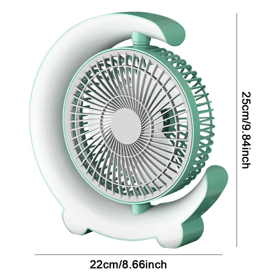 Adjustable Rechargeable Desktop Fan with Colorful Ambient Lights, 3-Speed Cooling & 180° Rotation
