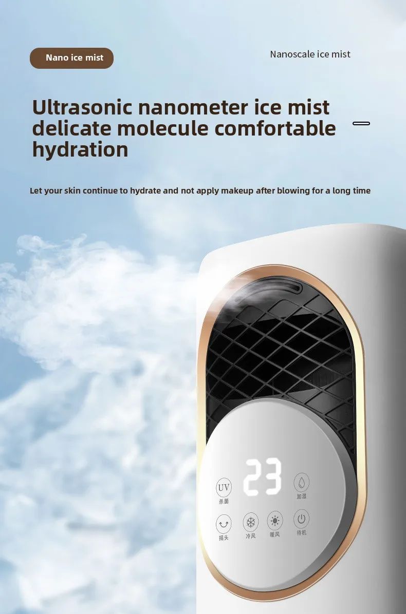 5-in-1 Cooling & Heating Tower Fan with Misting, Humidifier, UV Sterilization, LCD Touch Screen & Ice Crystal Cooling – 1800W Heater, 60W Cooler