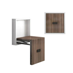 Multipurpose Wall-Mounted Folding Chair with Wooden Finish - White Frame - Wooden Front