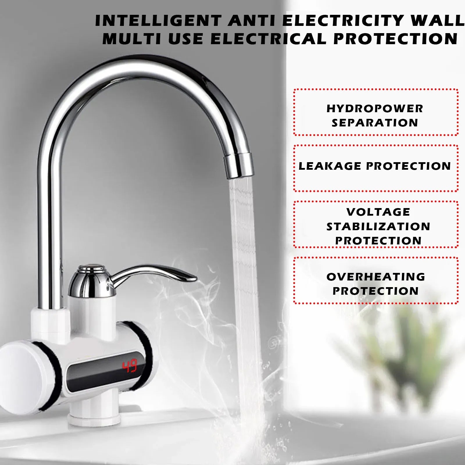 Electric Instant Water Heating Faucet - with Digital Temperature Display