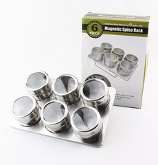 6 Piece Magnetic Spice & Condiment Jar Set - Stainless Steel
