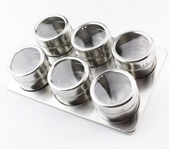 6 Piece Magnetic Spice & Condiment Jar Set - Stainless Steel
