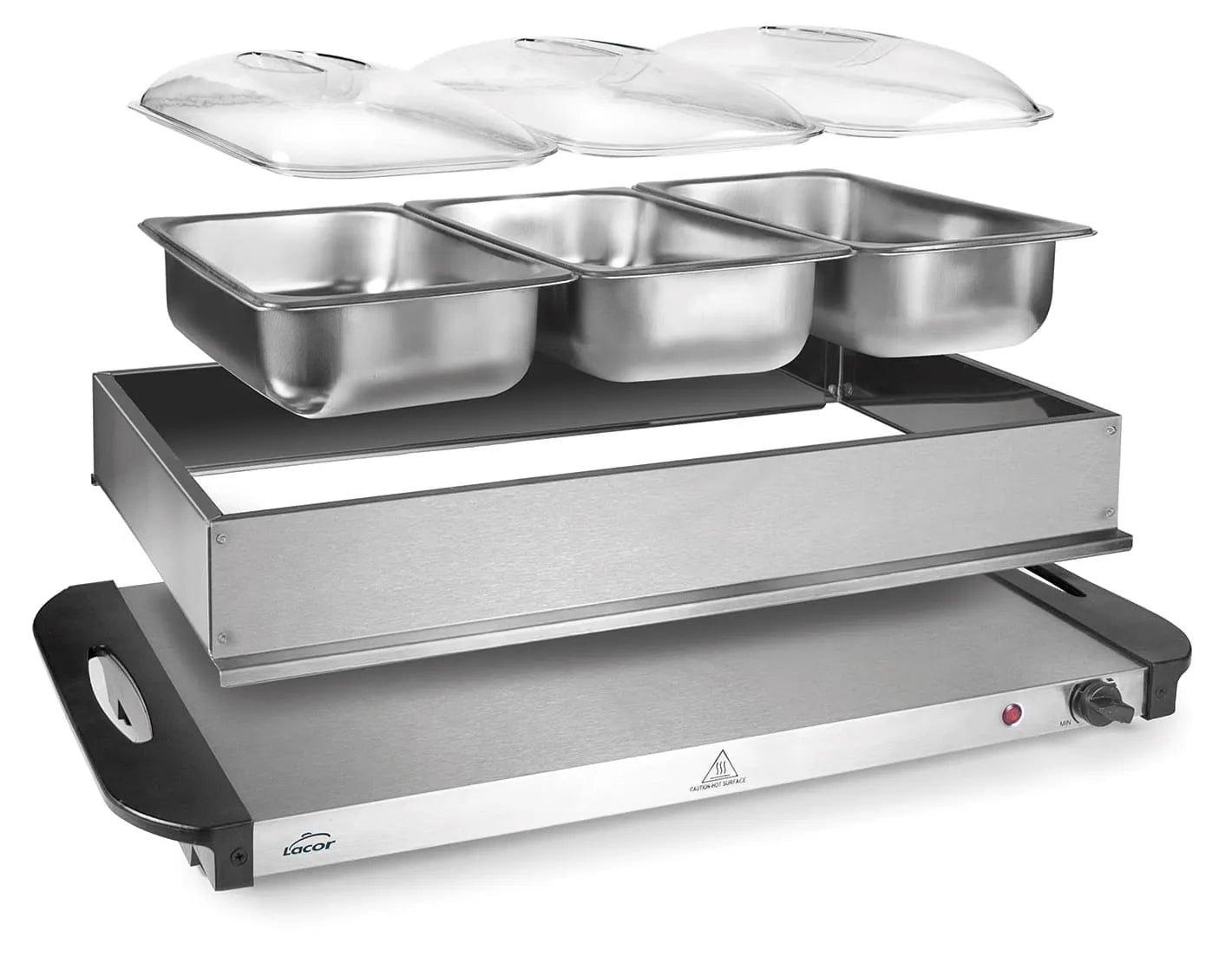 3-Section Electric Buffet Server & Warming Tray with Adjustable Thermostat - 300W