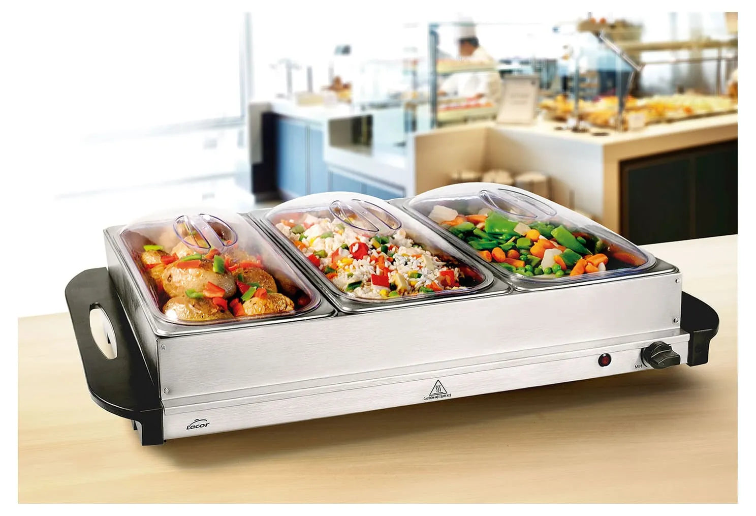 3-Section Electric Buffet Server & Warming Tray with Adjustable Thermostat - 300W