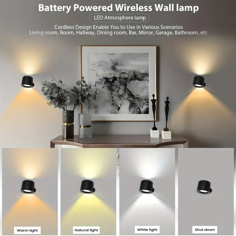 Elegant 360° Rechargeable Magnetic Wall Lamp with Remote Control, Touch Switch, 3 Brightness Levels & 3 Color Temperatures - Adjustable Rotation Night Light for Bedroom, Study & Living Room