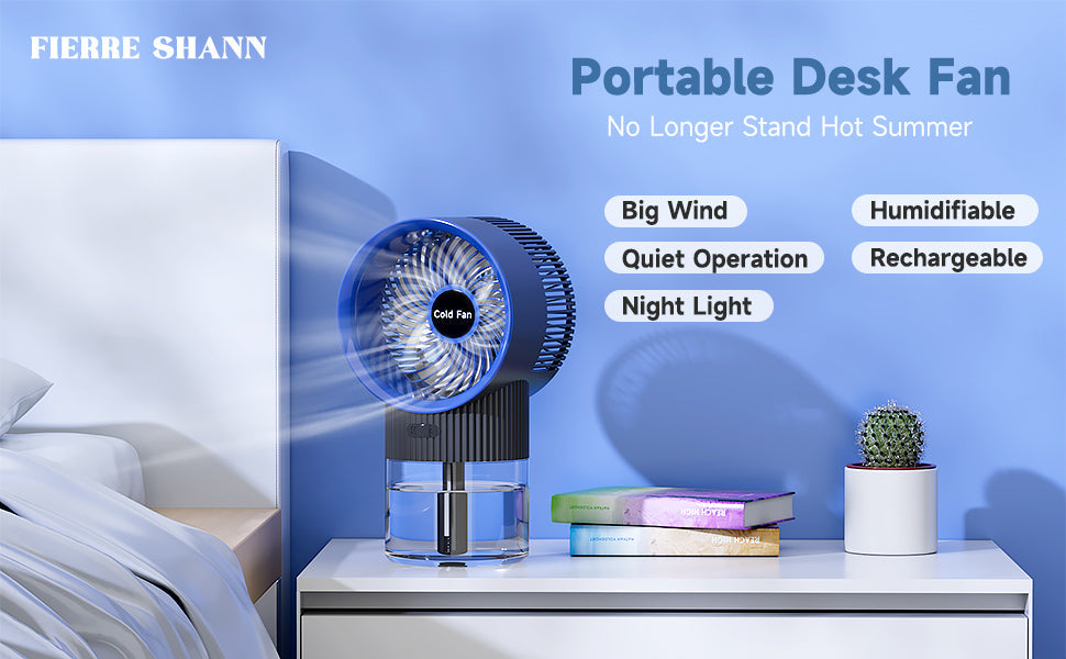 3-in-1 Portable Rechargeable Air Conditioner Mist Fan with 350ml Water Tank, Multicolor Night Light & 3-Speed Cooling