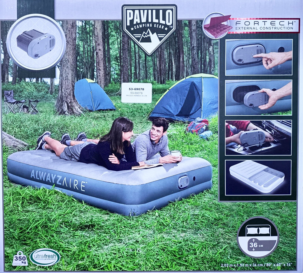 Bestway Inflatable Queen Airbed with Built-In Dual Pump and USB Charger - 2.03 m x 1.52 m x 36 cm
