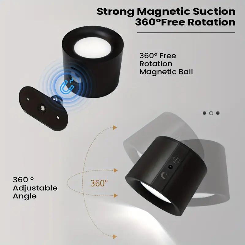Elegant 360° Rechargeable Magnetic Wall Lamp with Remote Control, Touch Switch, 3 Brightness Levels & 3 Color Temperatures - Adjustable Rotation Night Light for Bedroom, Study & Living Room