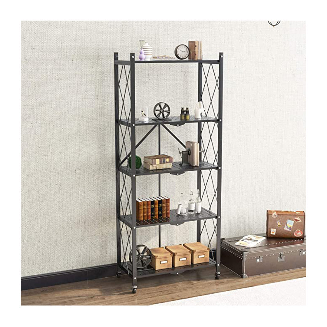 Multi Layer Foldable Metal Storage Rack Organizer with Wheels