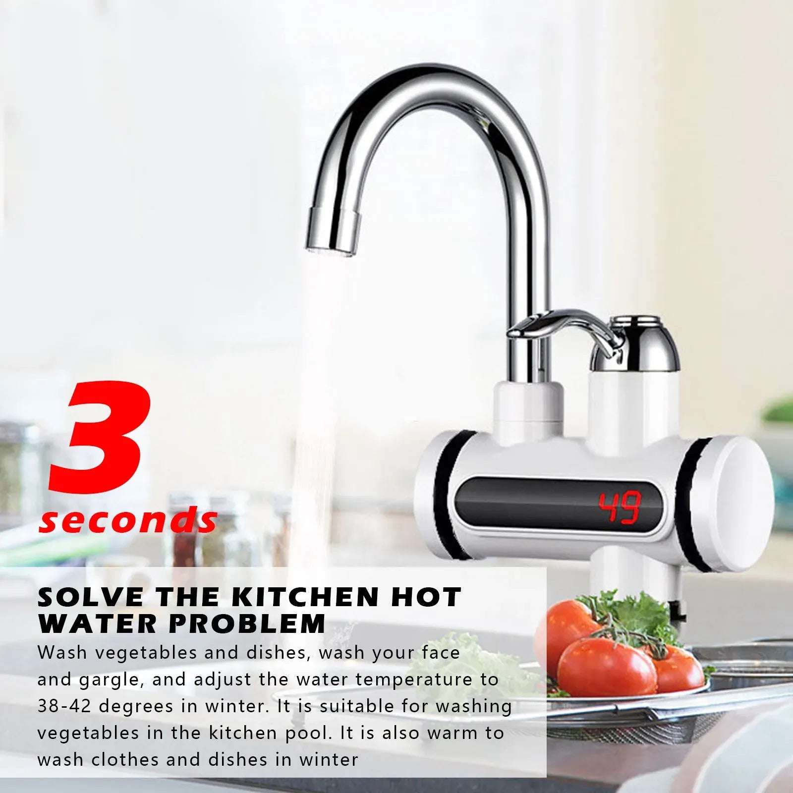 Electric Instant Water Heating Faucet - with Digital Temperature Display