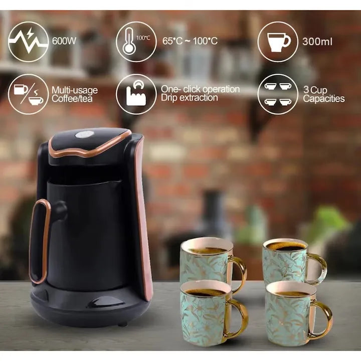 RAF Turkish Coffee & Tea Pot with One-Touch Operation and Anti-Scald Handle - 600W & 300 ml