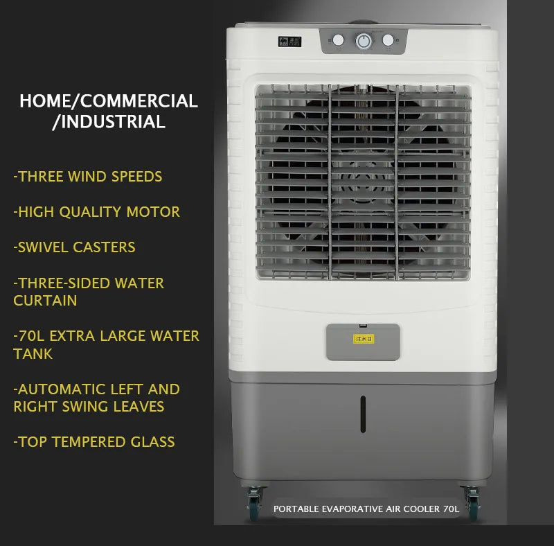 Heavy Duty 70L Air Cooler with Pure Copper Motor, 7000 RPM, Inverter Cooling & Humidifier for Large Spaces - 750W