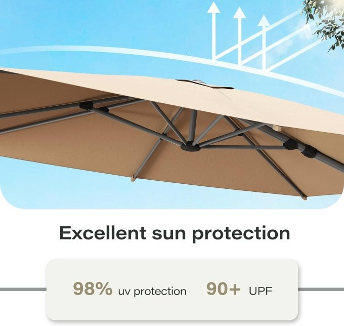 Foldable Cantilever Umbrella for Outdoor & Patio with Heavy-Duty Water Base for Support -  2.5 x 2.5 Metres
