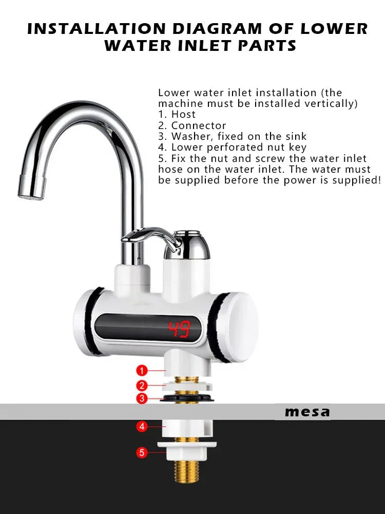 Electric Instant Water Heating Faucet - with Digital Temperature Display