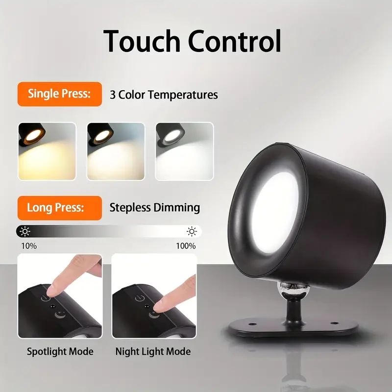 Elegant 360° Rechargeable Magnetic Wall Lamp with Remote Control, Touch Switch, 3 Brightness Levels & 3 Color Temperatures - Adjustable Rotation Night Light for Bedroom, Study & Living Room