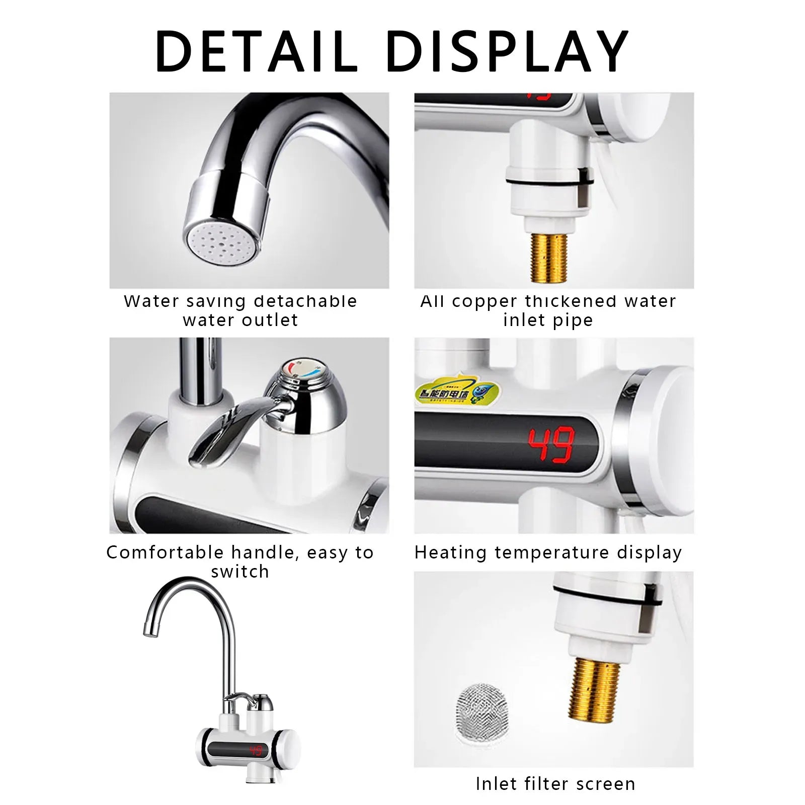 Electric Instant Water Heating Faucet - with Digital Temperature Display