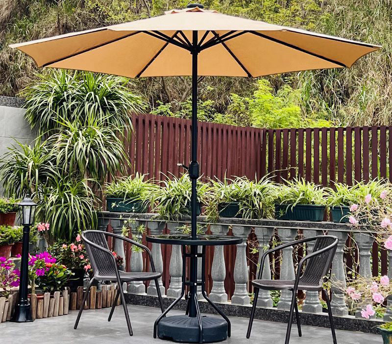 Heavy-Duty 2.7 meter Outdoor Patio Umbrella with Base and Rotating Crank - 270 cm x 198 cm x 245 cm