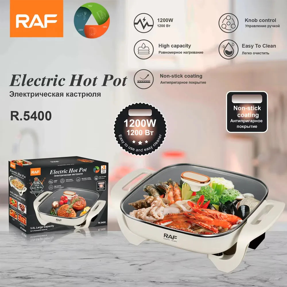 RAF Multi-Functional Electric Hot Pot - 5L Capacity, Non-Stick, Adjustable Temperature Control