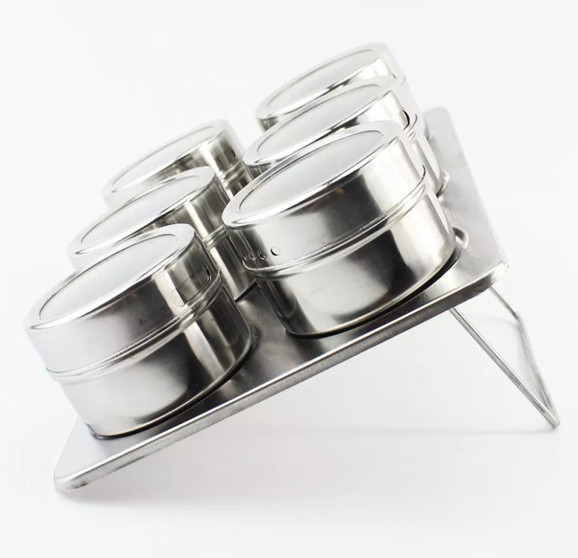 6 Piece Magnetic Spice & Condiment Jar Set - Stainless Steel