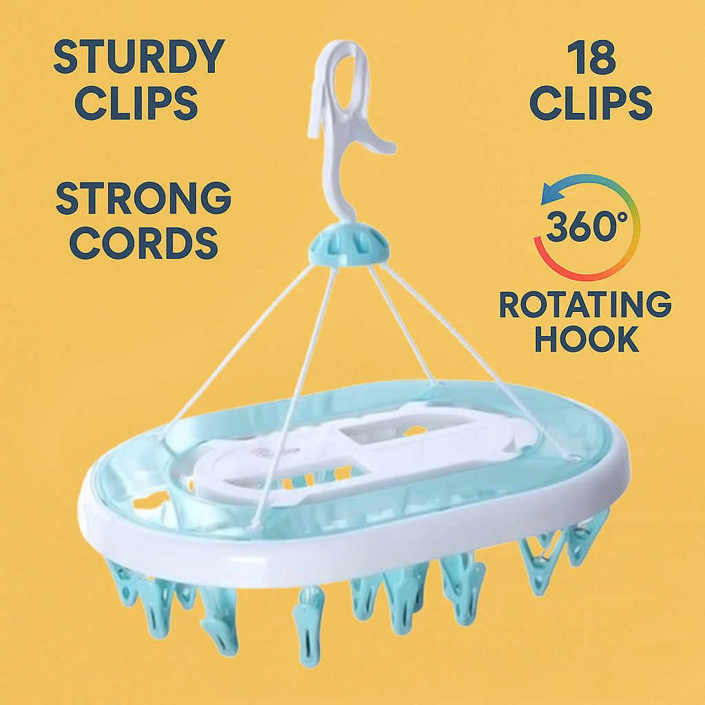 Multipurpose Clothes Hanger & Dryer with 18 Clips for Small Garments