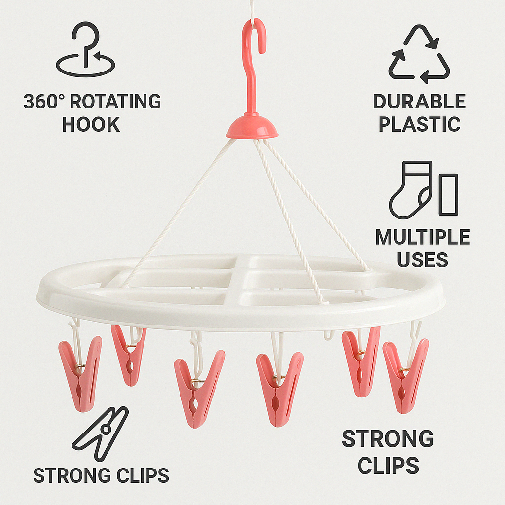 Multipurpose Clothes Hanger & Dryer with 18 Clips for Small Garments