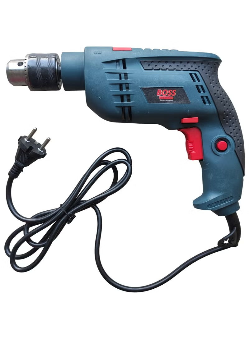 BOSS Professional Impact Drill with 13mm Chuck, Reversible Function, 100% Copper Motor for Wood, Metal, and Concrete - 1500W & 0-2800 RPM Speed