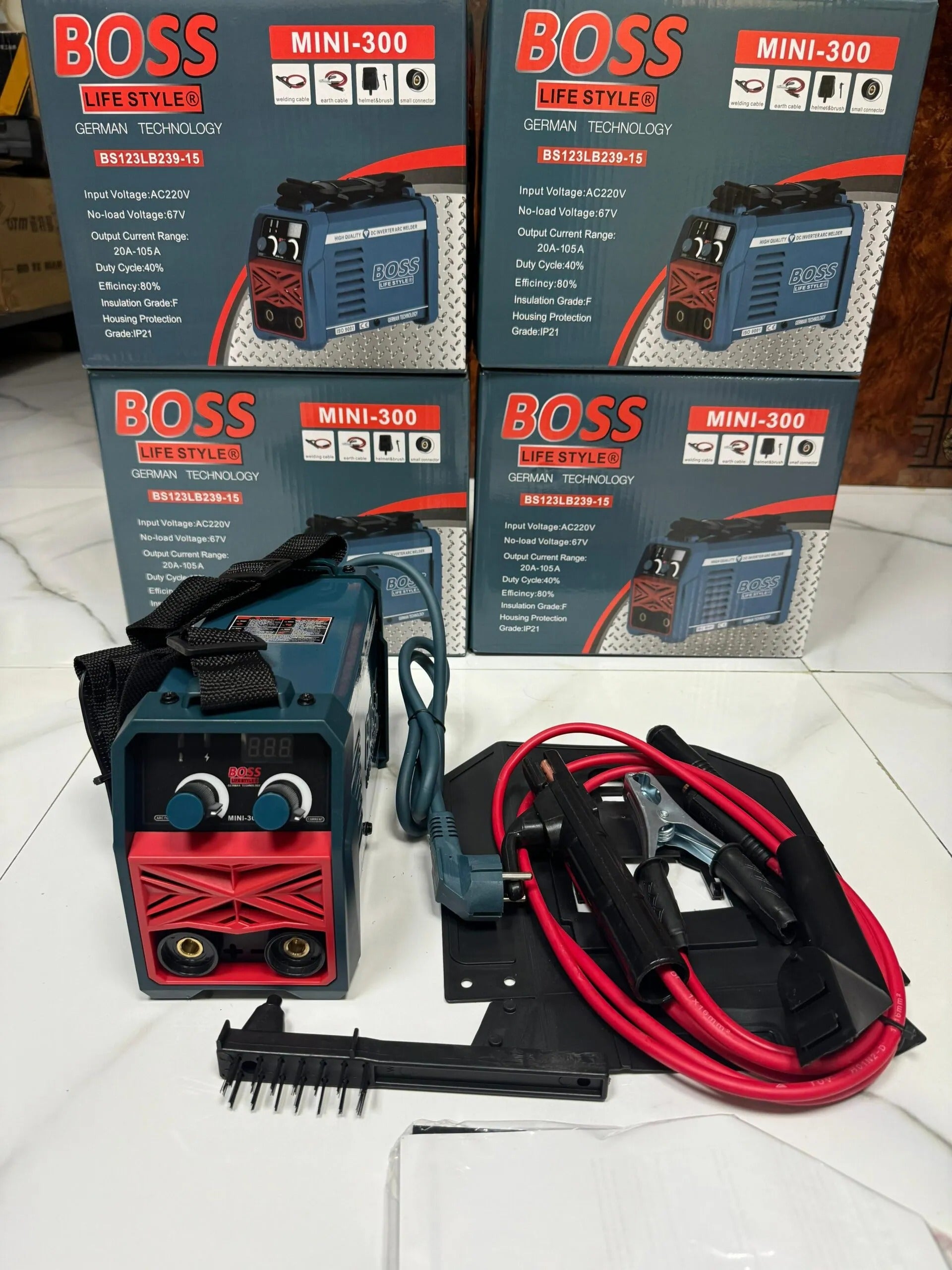 BOSS MINI-300 Portable DC Inverter ARC Welding Machine 220V | German Technology | 20A–105A Output Current | 80% Efficiency | Professional Welder Kit with Accessories