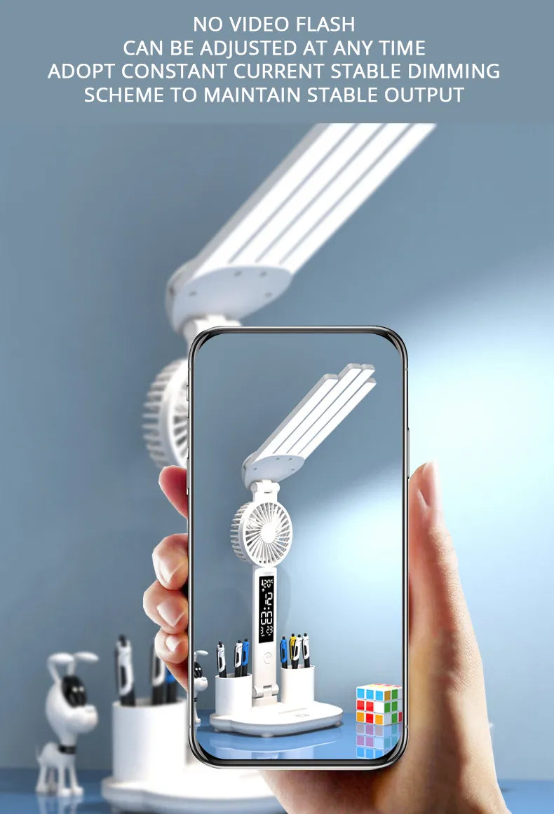 Smart Adjustable LED Desk Lamp with Fan, Touch Control, Time Date & Temperature Display