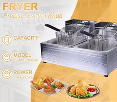 RAF High-Power Rapid Heating Dual-Basket Deep Fryer - 5000W, 5.5L+5.5L Stainless Steel Frying Machine